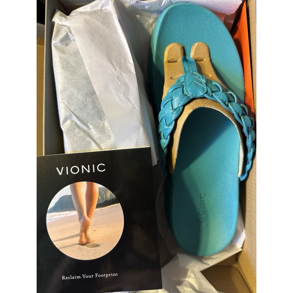 Vionic Kenji Braided Low Platform Thong Sandals Women Sz 9.5 Blue Turqouise NIB - Picture 4 of 6